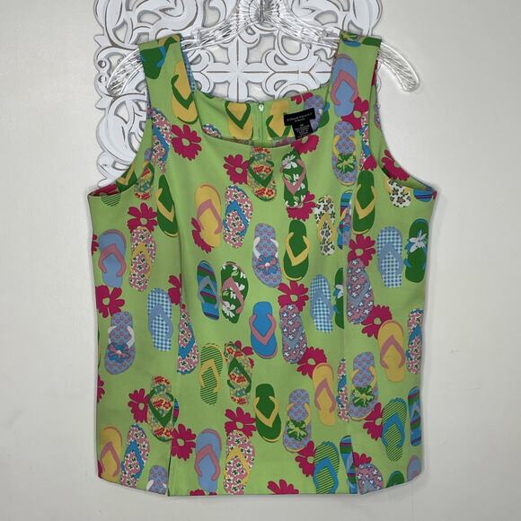 COURTENAY Stretch Women's 14 Tank Top & Skirt 2-Piece Set Flip Flop Print GREEN - Picture 4 of 16